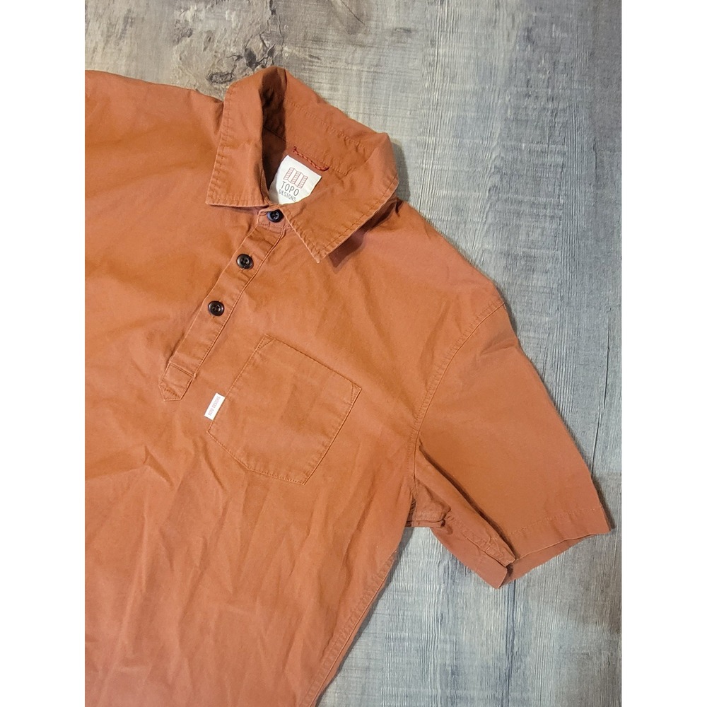 Topo Designs Mens Short Sleeve Pullover Shirt Burnt Orange Cotton Size M